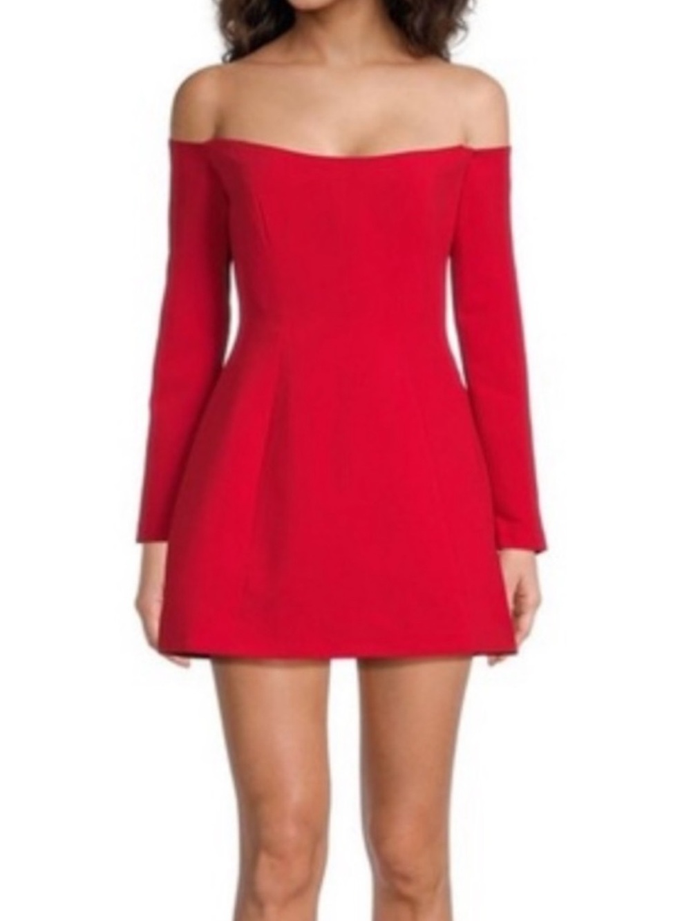 Bardot Nadine Off-Shoulder Long Sleeve Mini Dress in Red